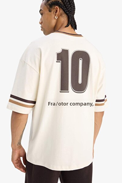 DeFacto 100% Cotton Ford Motor Company Loose Fit V-Neck Back Printed Short Sleeve T-Shirt F2883Ax25Sm