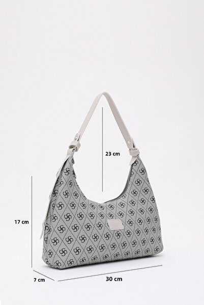 SHAKA Monogram Printed Gray Shk82 Baguette Model Single Compartment Women's Faux Leather Hand and Shoulder Bag