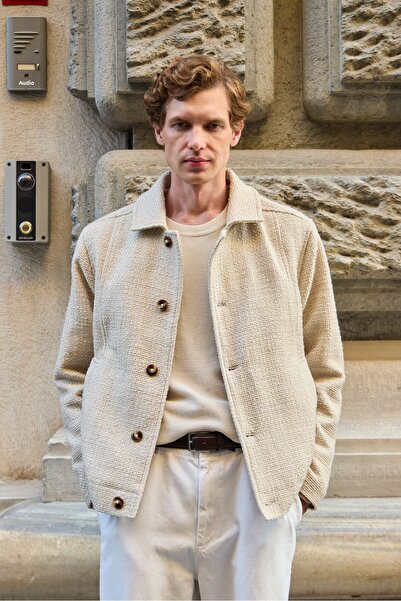 Danger Men's Designer Fabric Technical Coat Jacket Ecru