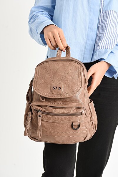 571 Collections Çanta Mink Faux Leather Soft Backpack - Model 571-11-12H