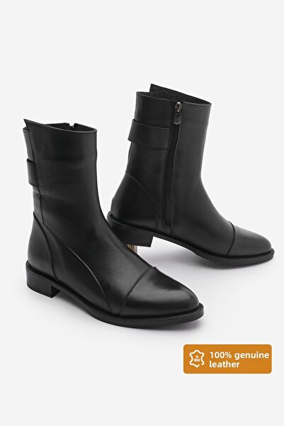 Marjin Γυναικείες Μπότες Casual από Γνήσιο Δερμάτινο Μαύρο Tekas με φερμουάρ