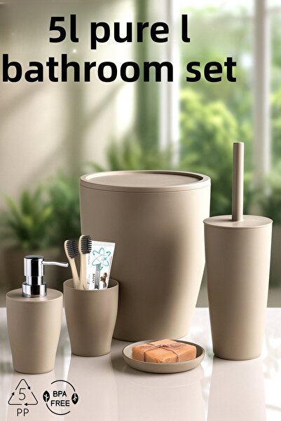 Nandy Home Σετ μπάνιου Pure 5 τεμαχίων - Κάδος απορριμμάτων, βούρτσα τουαλέτα...