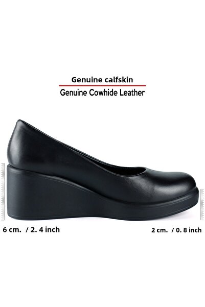 Erkan Saçmacı Mabel Black Genuine Calf Leather Wedge Heeled Casual Shoes