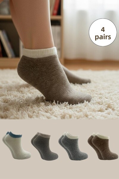 BENİSA ÇORAP جوارب نسائية شتوية سميكة من صوف الخراف، عبوة من 4 قطع