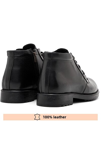 FINE Genuine Leather Black Zippered Boots 36-47