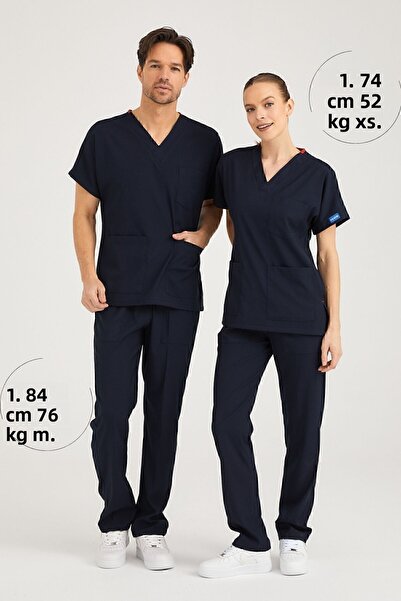 Pozitif Üniforma Navy Blue Lycra Nurse Jersey Bottom Top Surgical Team Scrubs Uniform Surgical Jersey