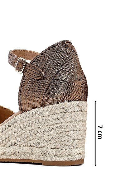 Derimod Women's Bronze Ankle Buckle Metallic Wedge Heeled Espadrille 25Sfe402032