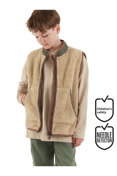 Denokids Boy's Brown Plush Vest