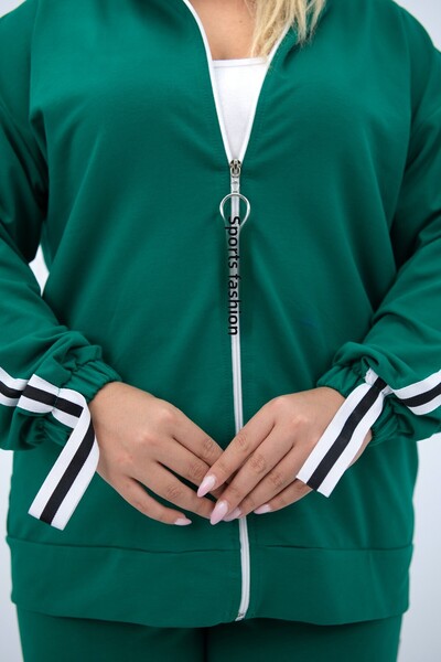 FEEL STYLE Γυναικείο σετ αθλητικών φόρμας Benetton Plus Size με κουκούλα με φερμουάρ και υφασμάτινη λεπτομέρεια στο πλάι