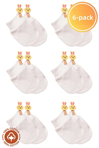 Miniel 6 Pairs of Unisex Baby Gloves - Organic Cotton Combed Newborn Set