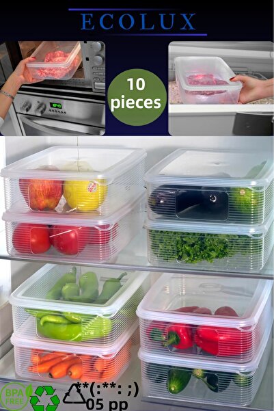 Ecolux Vacuum 100% Leak Proof 10 Pieces Storage Container Set 3.5 Lt - Transparent - Freeze and Microwave