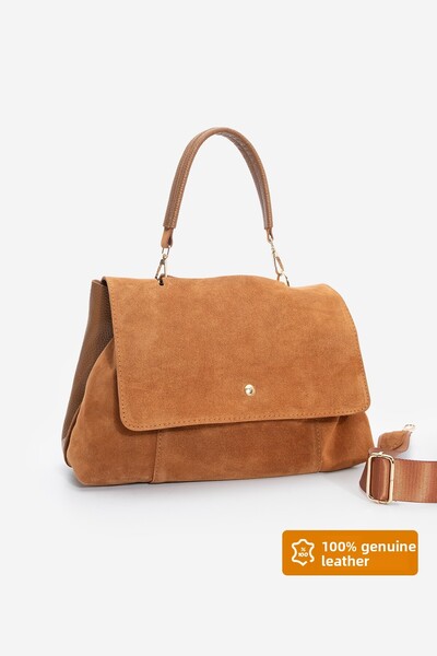 Marjin Γυναικεία τσάντα χειρός και ώμου από γνήσιο δέρμα με φερμουάρ και αποσπώμενη εσωτερική τσέπη Ornis Taba Suede