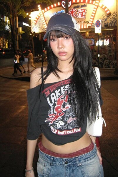 Köstebek Smoked Lakeside Off Shoulder Strap Y2K Short Sleeve Crop