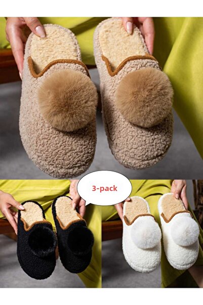 Moda Devrin 3-Piece Ponpon Winter Women's Slippers Dowry Bundle Set