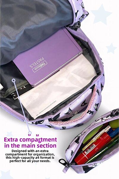 Bevitton Primary School Bag - Set of 3 Character Patterned, Girl's Lilac