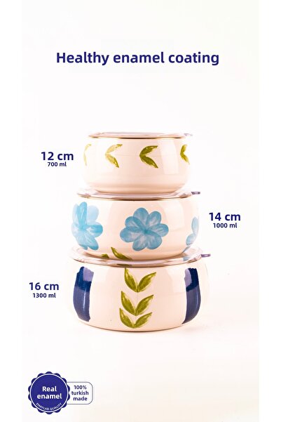 EMAYlab Bloom 3-Piece Enamel Storage Container Set (ABLE FOR ALL STOVE TYPES)