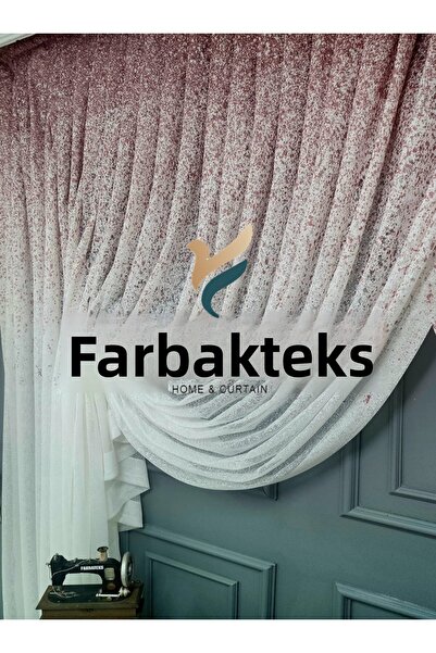 farbateks Top Colored Powder Pink Sprinkle Theater Double Breasted Tulle Curtain