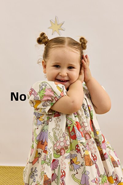 Fahhar Kids Бомбена рокля с шарки на гъби в цвят екрю