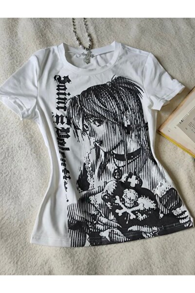 Köstebek Anime Death Note Misa Amane Saint White Crop T-Shirt