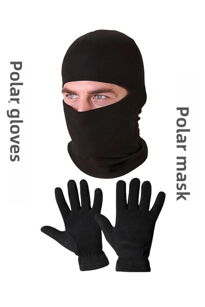 Kossiga Unisex černé termální zimní kvalitní fleecové rukavice-sněhová maska