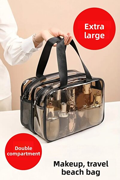 Ecoform Průhledná dvoukomorová cestovní kosmetická taštička (ROZMĚRY 30*22*16 CM)