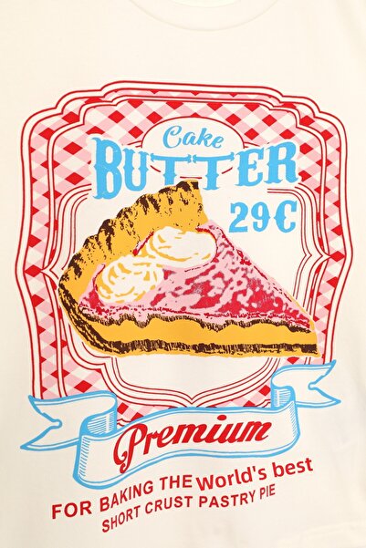 Quzu Colorful Cake Printed Short Sleeve T-Shirt Ecru