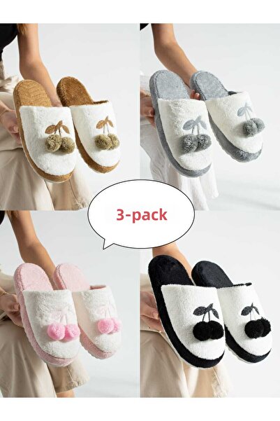 Moda Devrin 3-Piece Pack Cherry Winter Women's Slippers Dowry Bundle Set
