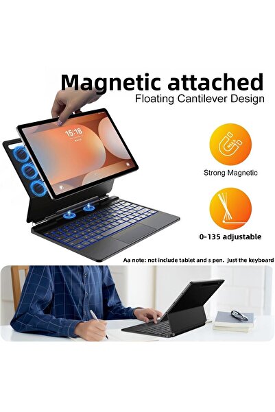 m.tk moveteck Samsung Galaxy Tab S9 Fe Plus 12.4" Compatible Magic Keyboard Touchpad Rgb Illuminated Keyboard Case Sm-X610