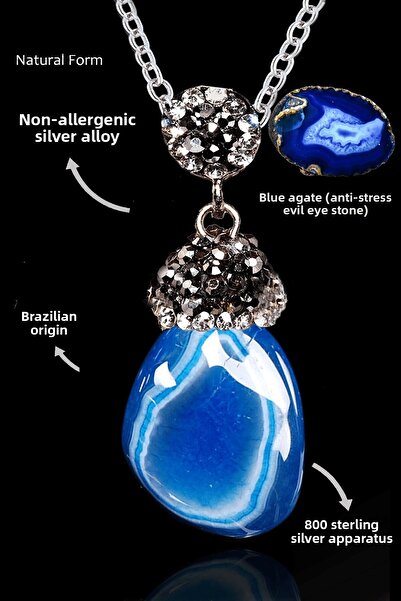 Erilsa قلادة من حجر العقيق الأزرق الخام المعتمد من حجر الزركون