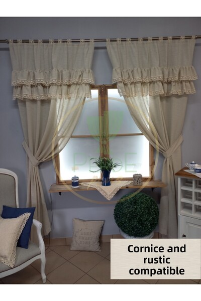 Perdeplus Single Wing Farbela Background Curtain - Ruffle and Lace Detail