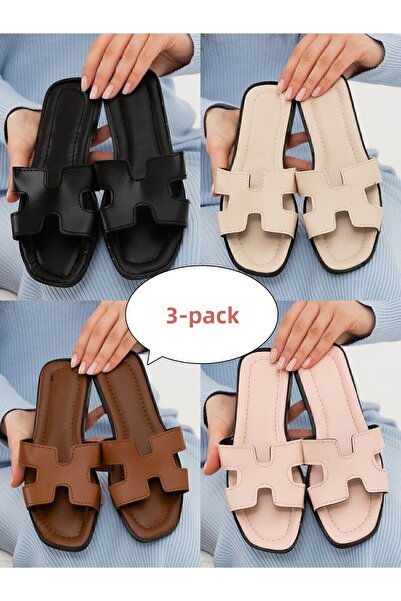 Moda Devrin 3 Pack Open Front Side Women's Slippers Outdoor and Home Slippers