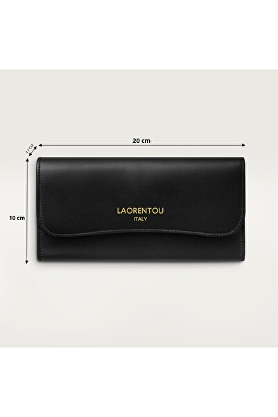 Laorentou Valentina Genuine Leather Italian Made Long Women's Wallet with Zipper - Women's Card Holder