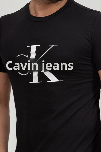 Calvin Klein Černé pánské tričko s rovným střihem a výstřihem J30J320935-BEH CORE MONOGRAM