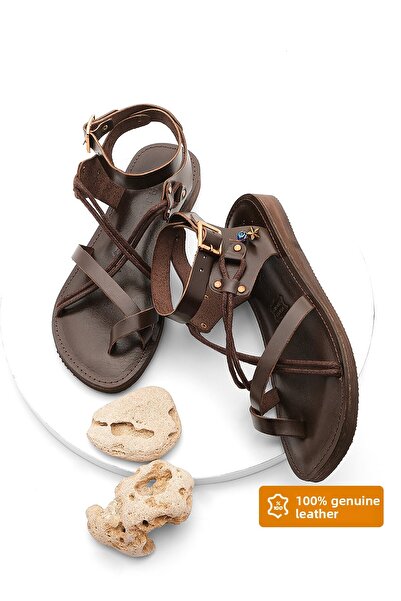 Marjin Dámské doplňky z pravé kůže Eva Sole Žabka Cross Lano Detailní Denní sandály Rivade Brown