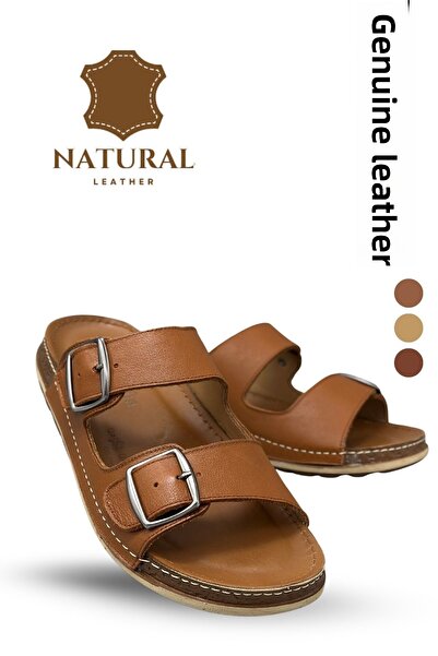 sermoda Genuine Leather Men's Slippers Natural Leather Slippers t Tan