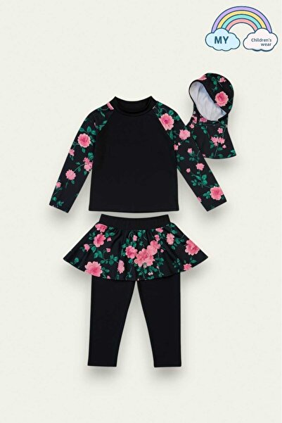 My Kids Wear ملابس سباحة للفتيات مكونة من ثلاث قطع، حجاب، تنانير، مغلقة