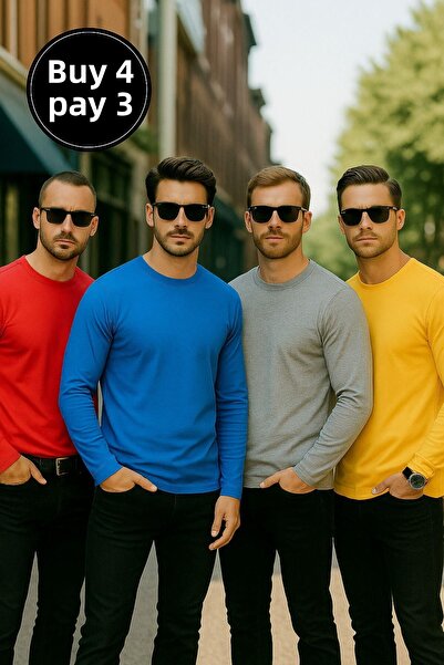 Rich Ανδρικό κίτρινο-μπλε-κόκκινο-γκρι μελανζέ 4-pack Basic μακρυμάνικο μπλουζάκι αθλητικό κορμάκι