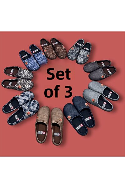 GEZER Men's Home Carpet Slippers Guest Slippers Soft Roller Sole Set of 3 Men's Slippers