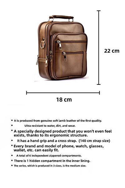 CüzCan Men's Brown Steel Case Genuine Leather Hand and Shoulder Bag Medium Size