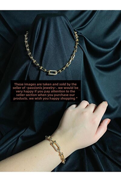 Passionis Jewelry Gold Tiffany Chain Zircon Stone Necklace Bracelet Earring Set of 3