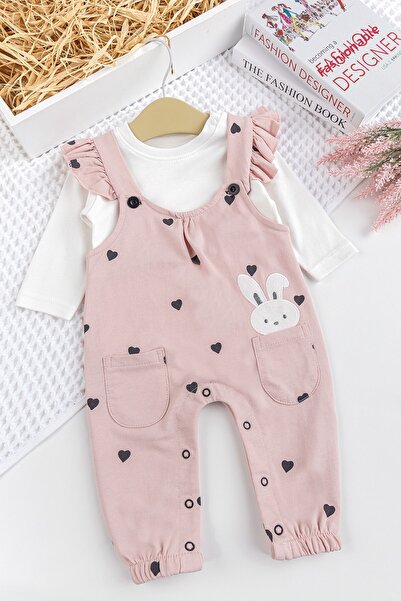Babymod Heart Patterned Ruffled 100% Cotton Baby Girl Combed Cotton Jumpsuit