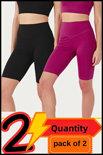 missmaral Pantaloni scurți pentru femei cu talie înaltă, colanți - negru și v...