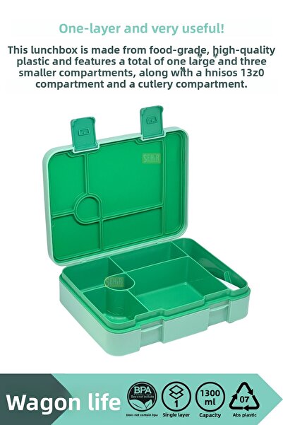 Vagonlife Bento 1300ml Lunchbox New Collection Single Layer 4 Compartments Abs Plastic Children's Lunch Box Food Container