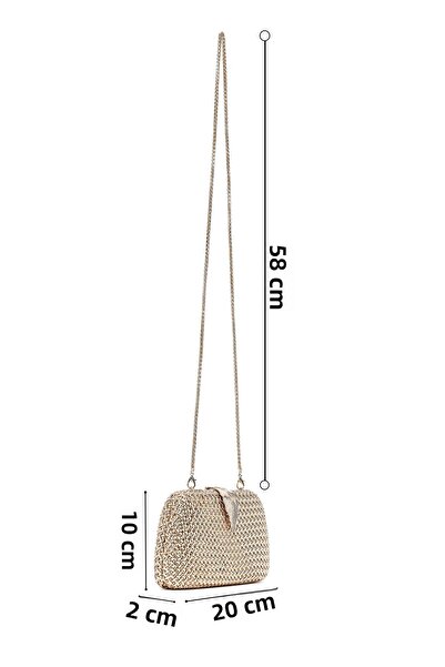 Derimod Women's Gold Long Chain Strap Mini Metallic Evening Dress Box Bag 25Sbd273132