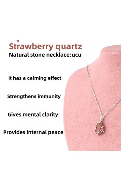 OSMANLI DEĞERLİ TAŞ الفراولة منقوشة الكوارتز الحجر الطبيعي قلادة فضية - M444