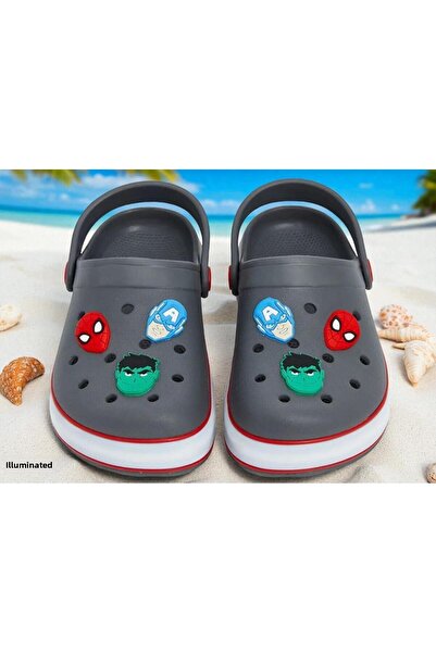 MARKABONİ Boy's Spiderman Printed Lighted Non-Slip Sole Slippers Pool Beach Sandals