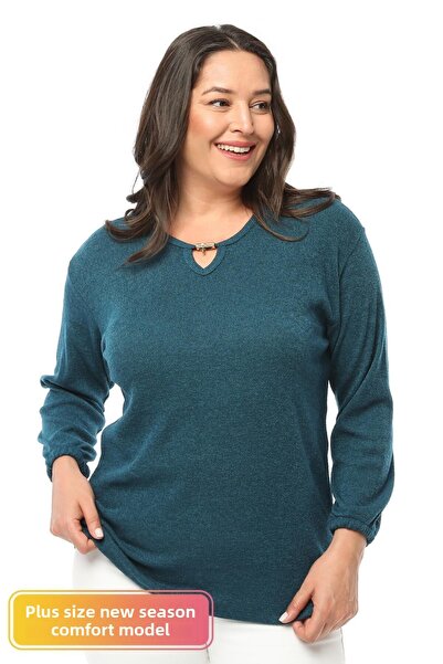 tarzımsüper Detailní pletená halenka s velkým límcem, měkkými rukávy s elastickým pohodlným modelem Stylový pletený svetr