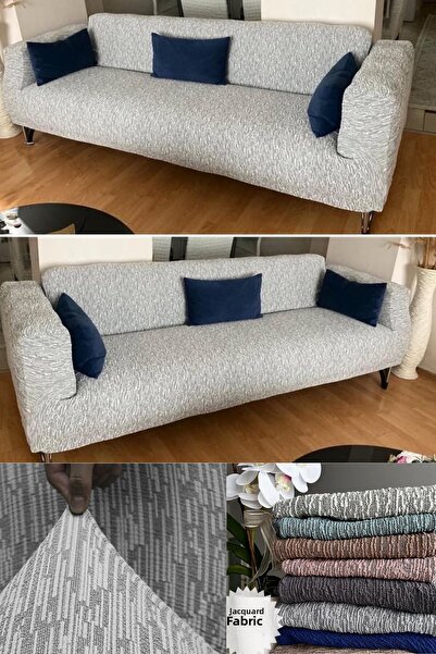 Faiend Set canapea 3 locuri jacquard uni gri piatra - fotoliu elastic si husa...
