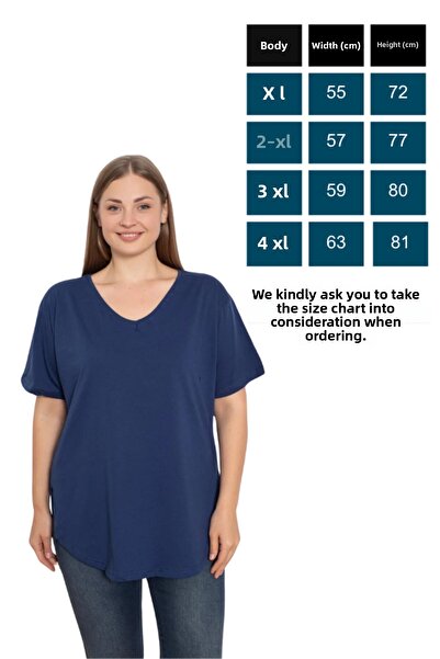 Trendbade Butik Tricou de damă bleumarin cu decolteu în V Mărime mare