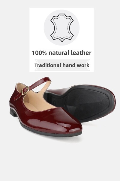 TUNAELLİ WOMEN'S Claret Red Patent Leather Genuine Leather Shoes with Numbers 34-35-41-42